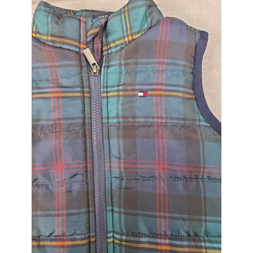 Tommy Hilfiger Baby Boy 3-6 Months Puffer Vest Quilted Plaid Preppy Zip‎ Up Logo